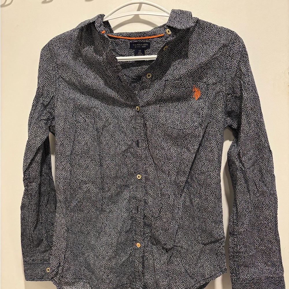 U.S. Polo Assn. Navy and White Polka Dot Shirt